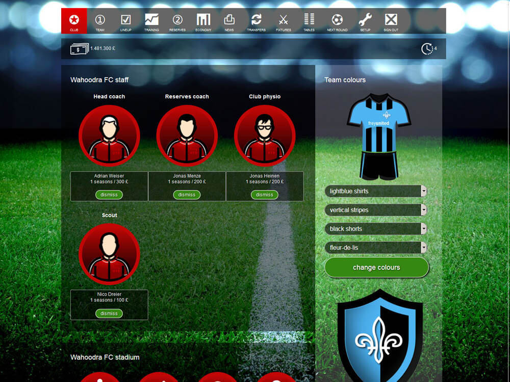 Details of your football club and stadium - Casual soccer manager Santa Monica FC Online