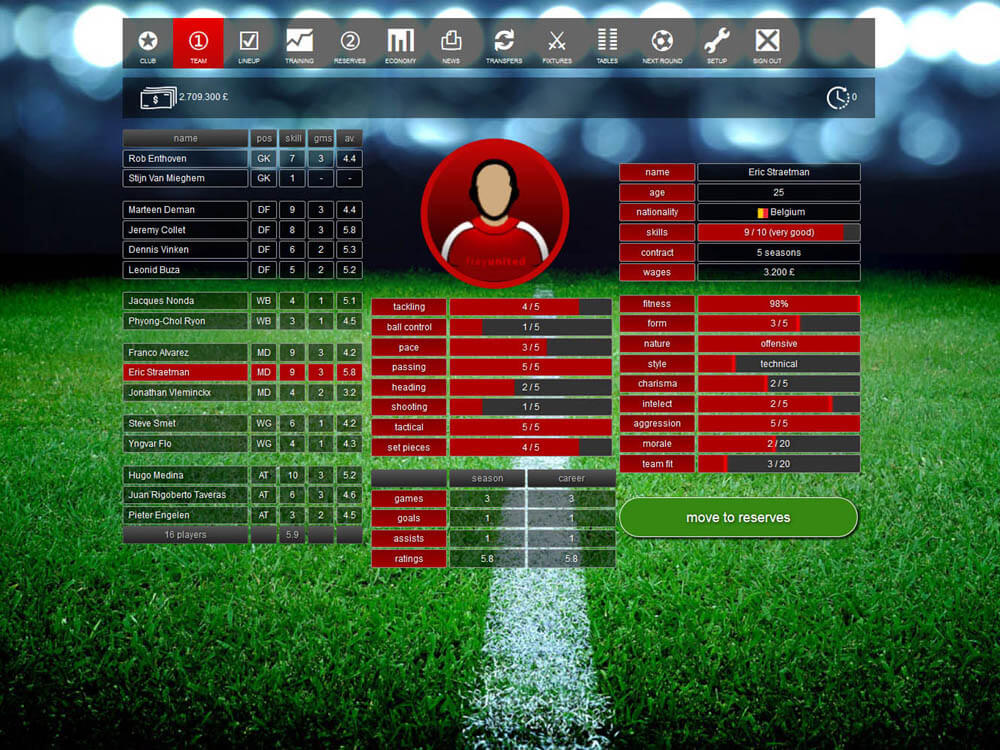 Parameters of your players - Casual soccer manager Santa Monica FC Online