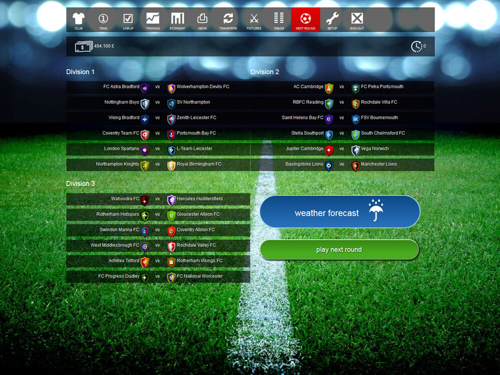 3 divisions of your game - Casual soccer manager Santa Monica FC Online