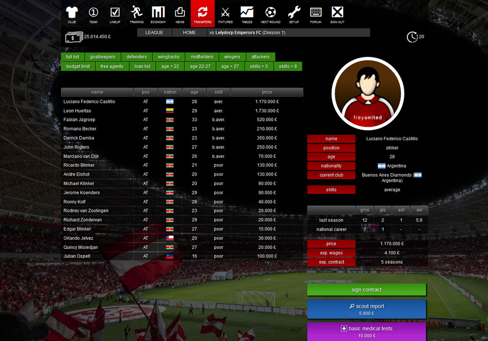 Transfer negotiations - Single player football manager Santa Monica FC Online